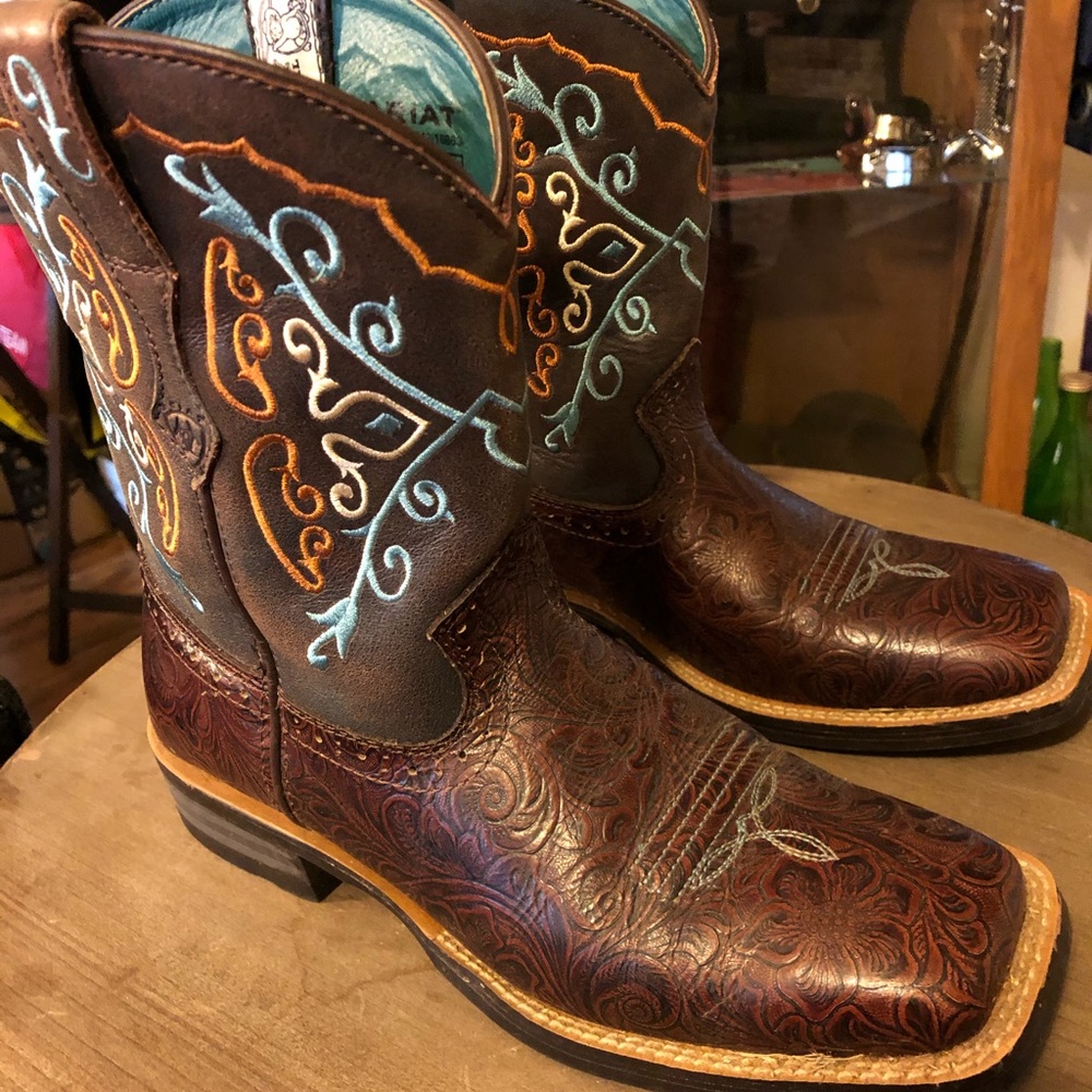 Ariat FatBaby square toe brown leather boots.